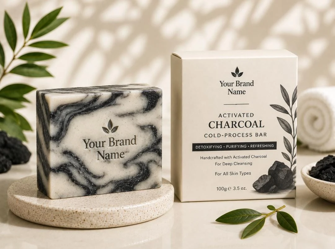 Illustrative private-label mockup of Activated Charcoal Cold-Process Bar