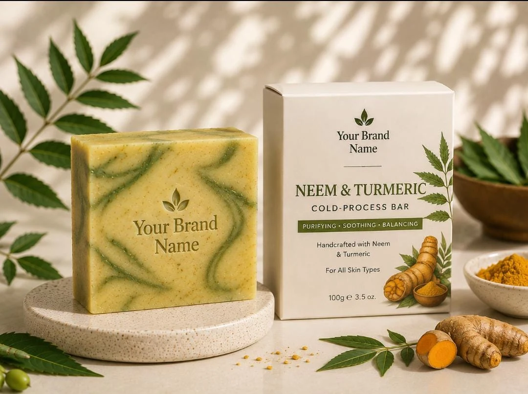 Illustrative private-label mockup of Neem & Turmeric Cold-Process Bar
